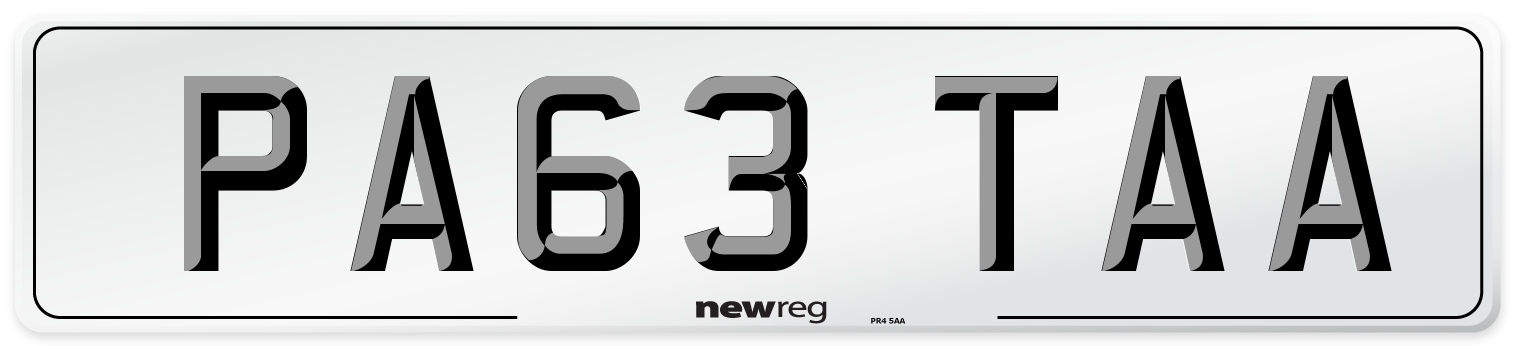 PA63 TAA Number Plate from New Reg